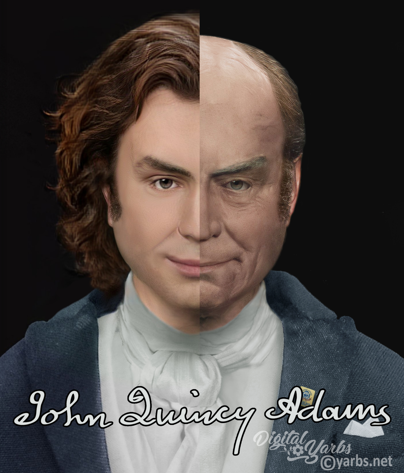 Split view of John Quincy Adams, young and old