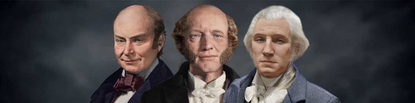 John Quincy Adams, Martin Van Buren and George Washington life mask facial reconstruction