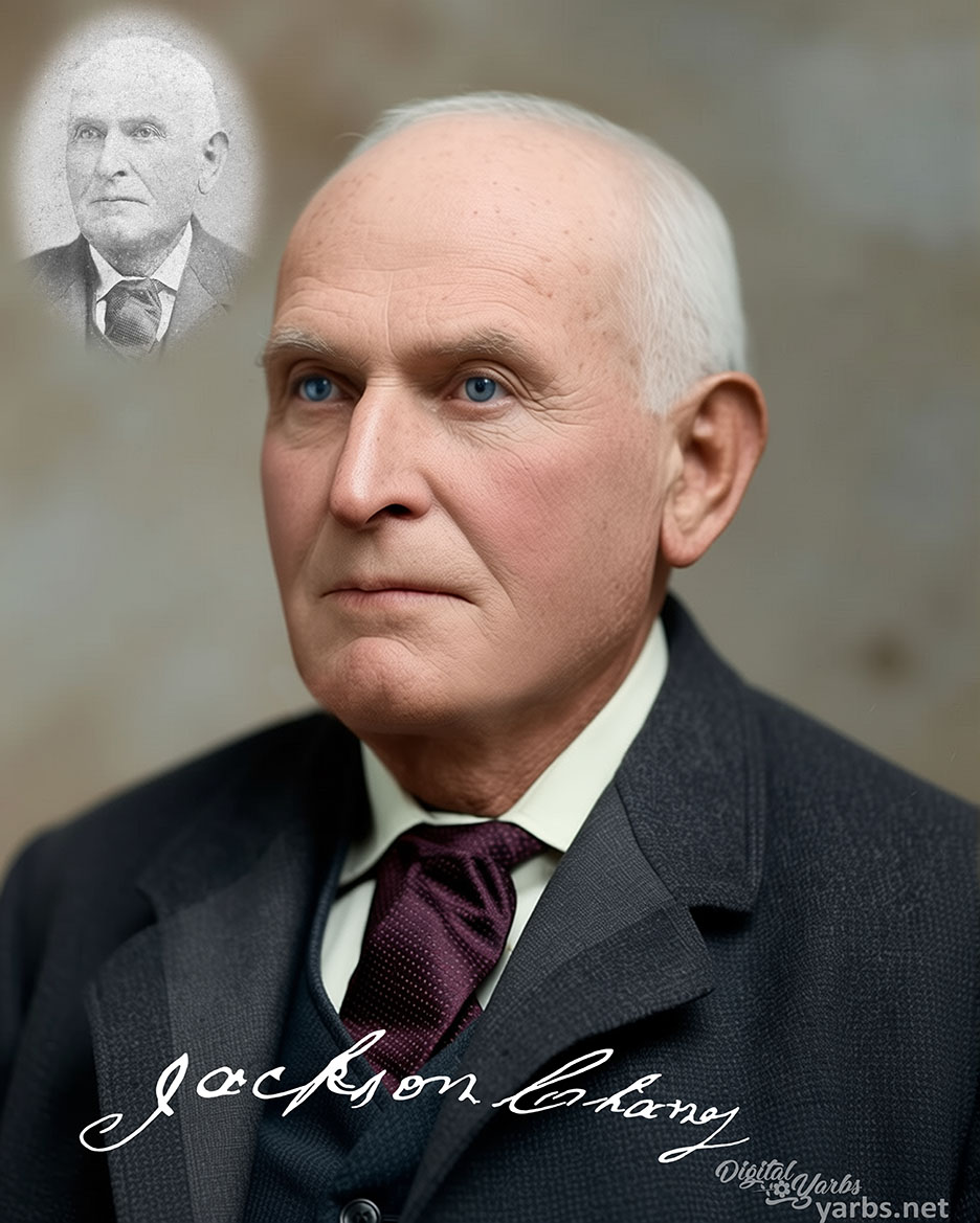 Colorized historical portrait reconstruction of Jackson Chaney.