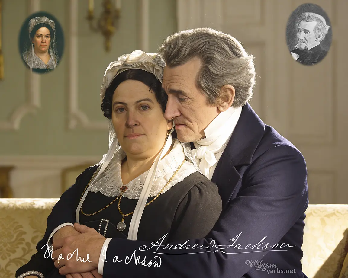 Andrew Jackson holding Rachel Jackson close in a protective embrace.