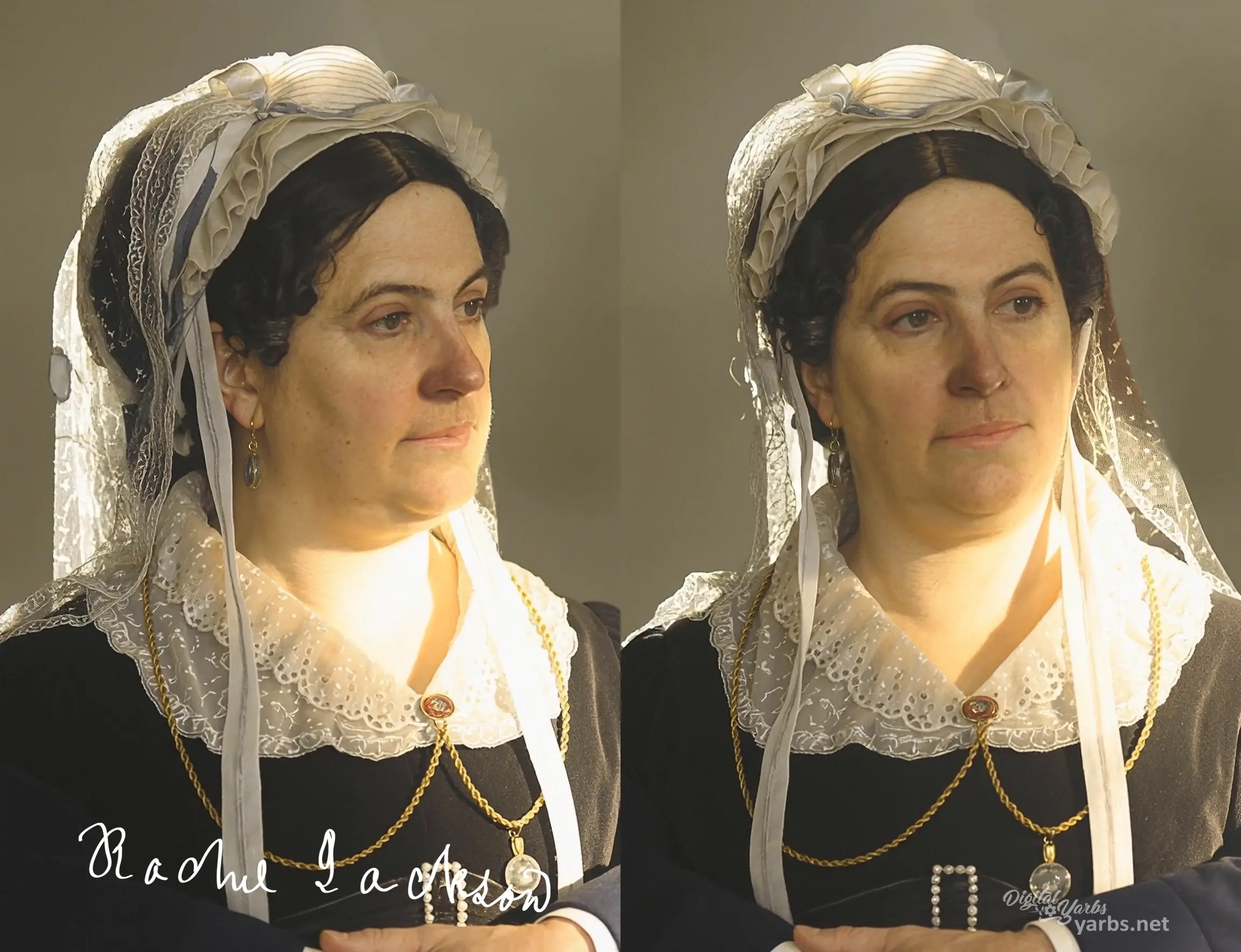 Colorized historical portrait reconstruction of Rachel Jackson based on the Ralph E. W. Earl painting.