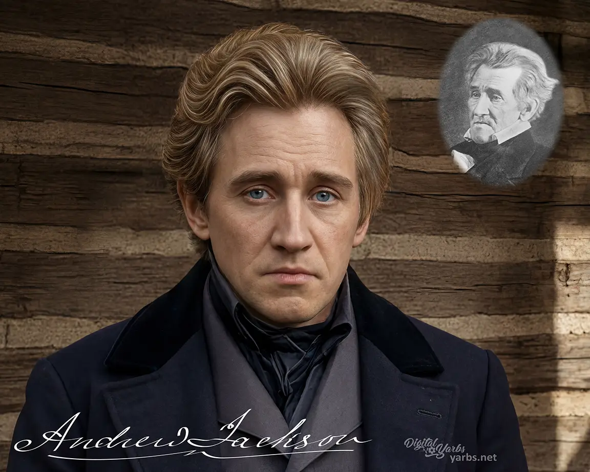 Andrew Jackson shown as a young man, portrait age regressed.