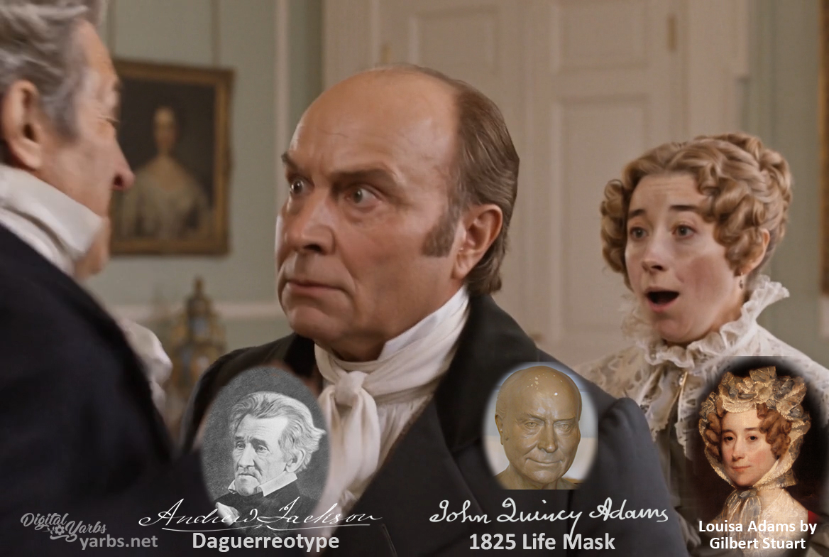 Fictional fight scene between Andrew Jackson and John Quincy Adams, featuring historically reconstructed likenesses based on Jackson's authentic daguerreotypes and Adams's 1825 life mask