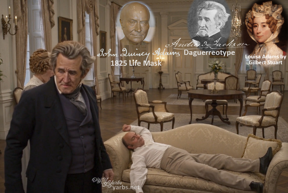 Fictional fight scene between Andrew Jackson and John Quincy Adams, featuring historically reconstructed likenesses based on Jackson's authentic daguerreotypes and Adams' 1825 life mask