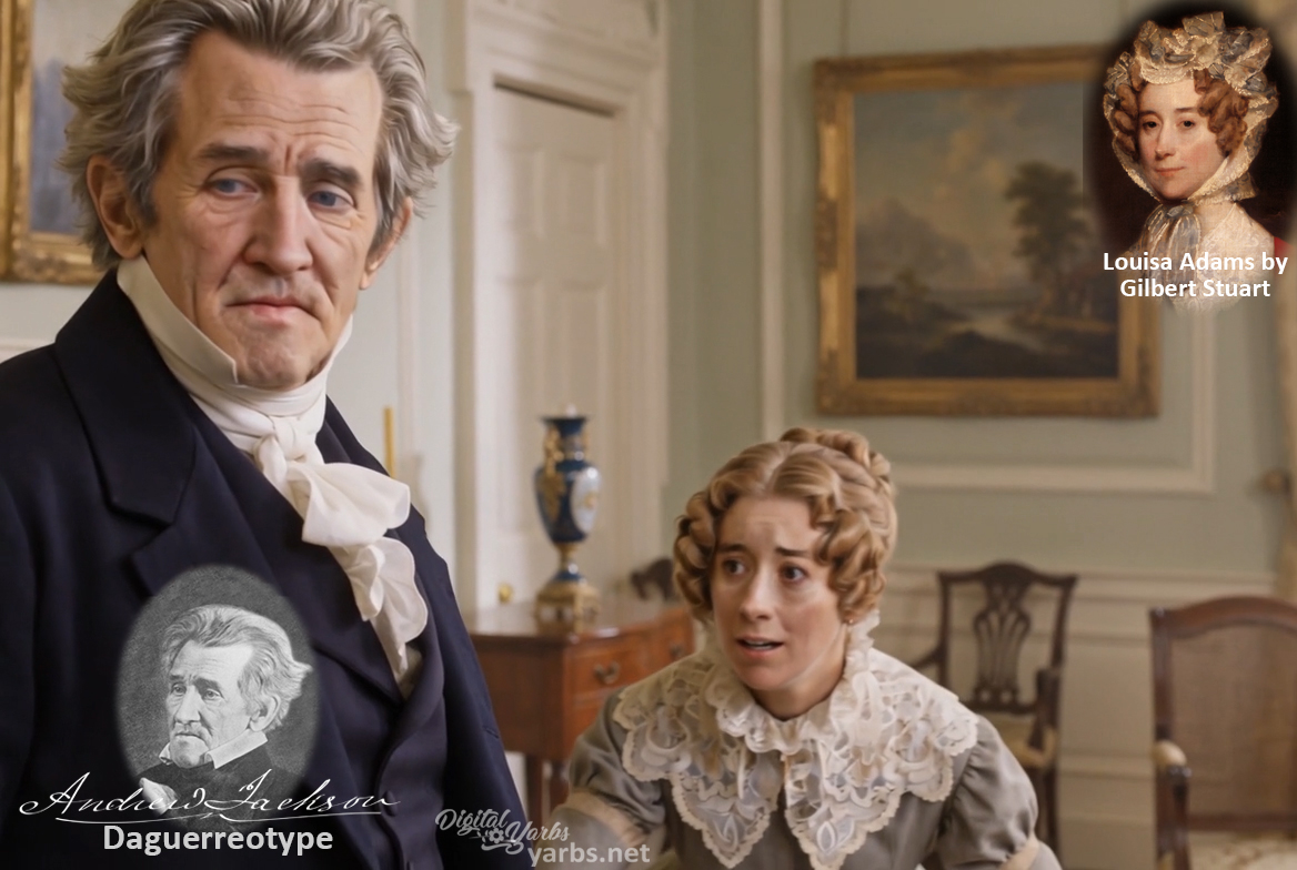 Fictional fight scene between Andrew Jackson and John Quincy Adams, featuring historically reconstructed likenesses based on Jackson's authentic daguerreotypes and Adams' 1825 life mask