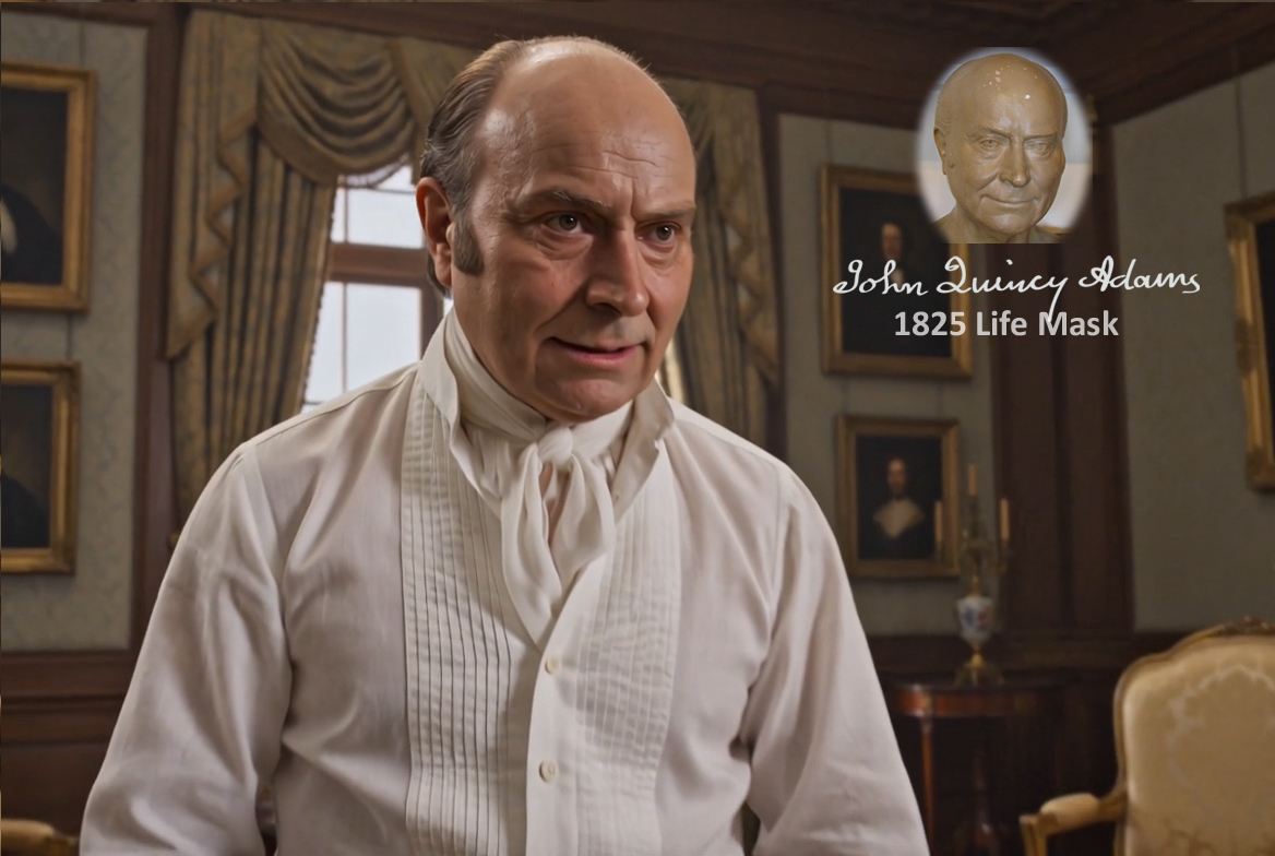 Fictional fight scene between Andrew Jackson and John Quincy Adams, featuring historically reconstructed likenesses based on Jackson's authentic daguerreotypes and Adams's 1825 life mask
