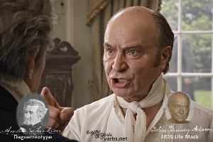 Fictional fight scene between Andrew Jackson and John Quincy Adams, featuring historically reconstructed likenesses based on Jackson's authentic daguerreotypes and Adams's 1825 life mask