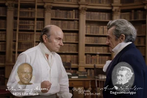 Fictional fight scene between Andrew Jackson and John Quincy Adams, featuring historically reconstructed likenesses based on Jackson's authentic daguerreotypes and Adams' 1825 life mask