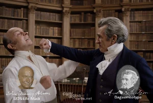 Fictional fight scene between Andrew Jackson and John Quincy Adams, featuring historically reconstructed likenesses based on Jackson's authentic daguerreotypes and Adams' 1825 life mask