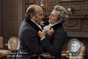Fictional fight scene between Andrew Jackson and John Quincy Adams, featuring historically reconstructed likenesses based on Jackson's authentic daguerreotypes and Adams' 1825 life mask