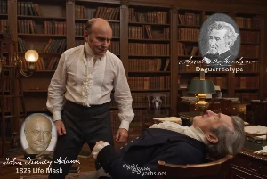 Fictional fight scene between Andrew Jackson and John Quincy Adams, featuring historically reconstructed likenesses based on Jackson's authentic daguerreotypes and Adams' 1825 life mask