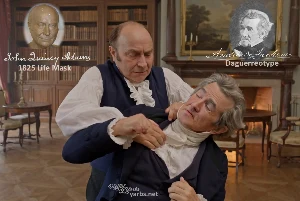 Fictional fight scene between Andrew Jackson and John Quincy Adams, featuring historically reconstructed likenesses based on Jackson's authentic daguerreotypes and Adams' 1825 life mask