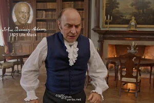 Fictional fight scene between Andrew Jackson and John Quincy Adams, featuring historically reconstructed likenesses based on Jackson's authentic daguerreotypes and Adams' 1825 life mask