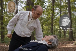 Fictional fight scene between Andrew Jackson and John Quincy Adams, featuring historically reconstructed likenesses based on Jackson's authentic daguerreotypes and Adams' 1825 life mask