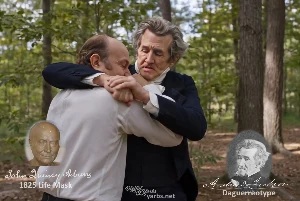 Fictional fight scene between Andrew Jackson and John Quincy Adams, featuring historically reconstructed likenesses based on Jackson's authentic daguerreotypes and Adams' 1825 life mask
