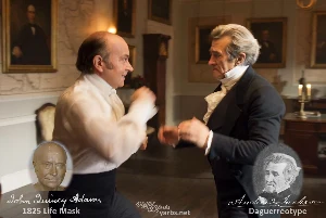 Fictional fight scene between Andrew Jackson and John Quincy Adams, featuring historically reconstructed likenesses based on Jackson's authentic daguerreotypes and Adams' 1825 life mask