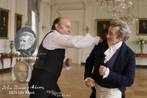 Fictional fight scene between Andrew Jackson and John Quincy Adams, featuring historically reconstructed likenesses based on Jackson's authentic daguerreotypes and Adams' 1825 life mask