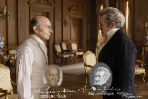 Fictional fight scene between Andrew Jackson and John Quincy Adams, featuring historically reconstructed likenesses based on Jackson's authentic daguerreotypes and Adams' 1825 life mask