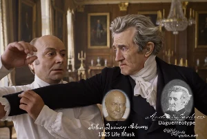 Fictional fight scene between Andrew Jackson and John Quincy Adams, featuring historically reconstructed likenesses based on Jackson's authentic daguerreotypes and Adams' 1825 life mask