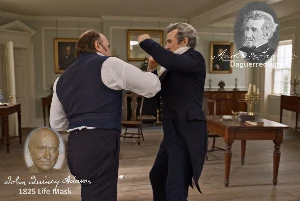 Fictional fight scene between Andrew Jackson and John Quincy Adams, featuring historically reconstructed likenesses based on Jackson's authentic daguerreotypes and Adams's 1825 life mask