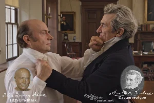 Fictional fight scene between Andrew Jackson and John Quincy Adams, featuring historically reconstructed likenesses based on Jackson's authentic daguerreotypes and Adams' 1825 life mask