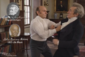 Fictional fight scene between Andrew Jackson and John Quincy Adams, featuring historically reconstructed likenesses based on Jackson's authentic daguerreotypes and Adams' 1825 life mask