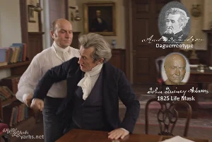Fictional fight scene between Andrew Jackson and John Quincy Adams, featuring historically reconstructed likenesses based on Jackson's authentic daguerreotypes and Adams' 1825 life mask