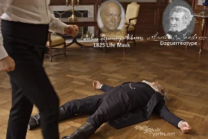 Fictional fight scene between Andrew Jackson and John Quincy Adams, featuring historically reconstructed likenesses based on Jackson's authentic daguerreotypes and Adams' 1825 life mask