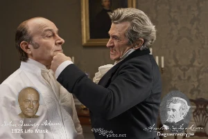 Fictional fight scene between Andrew Jackson and John Quincy Adams, featuring historically reconstructed likenesses based on Jackson's authentic daguerreotypes and Adams's 1825 life mask
