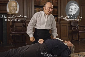 Fictional fight scene between Andrew Jackson and John Quincy Adams, featuring historically reconstructed likenesses based on Jackson's authentic daguerreotypes and Adams' 1825 life mask