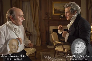 Fictional fight scene between Andrew Jackson and John Quincy Adams, featuring historically reconstructed likenesses based on Jackson's authentic daguerreotypes and Adams' 1825 life mask