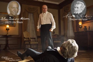 Fictional fight scene between Andrew Jackson and John Quincy Adams, featuring historically reconstructed likenesses based on Jackson's authentic daguerreotypes and Adams' 1825 life mask