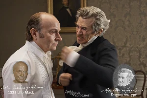 Fictional fight scene between Andrew Jackson and John Quincy Adams, featuring historically reconstructed likenesses based on Jackson's authentic daguerreotypes and Adams's 1825 life mask