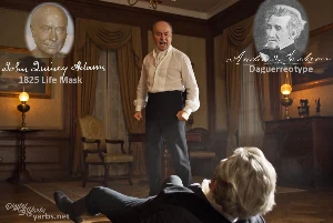 Fictional fight scene between Andrew Jackson and John Quincy Adams, featuring historically reconstructed likenesses based on Jackson's authentic daguerreotypes and Adams' 1825 life mask