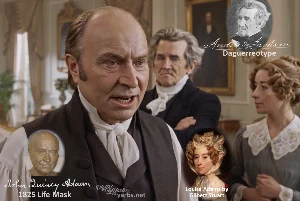Fictional fight scene between Andrew Jackson and John Quincy Adams, featuring historically reconstructed likenesses based on Jackson's authentic daguerreotypes and Adams' 1825 life mask