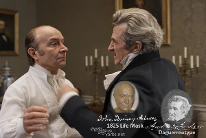 Fictional fight scene between Andrew Jackson and John Quincy Adams, featuring historically reconstructed likenesses based on Jackson's authentic daguerreotypes and Adams's 1825 life mask