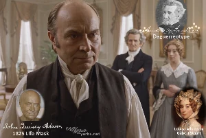 Fictional fight scene between Andrew Jackson and John Quincy Adams, featuring historically reconstructed likenesses based on Jackson's authentic daguerreotypes and Adams' 1825 life mask