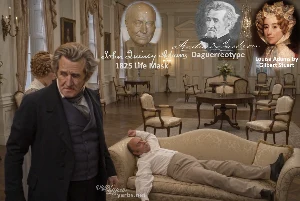 Fictional fight scene between Andrew Jackson and John Quincy Adams, featuring historically reconstructed likenesses based on Jackson's authentic daguerreotypes and Adams' 1825 life mask