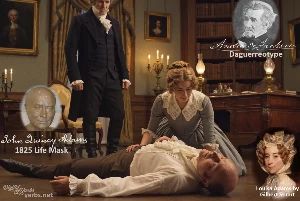 Fictional fight scene between Andrew Jackson and John Quincy Adams, featuring historically reconstructed likenesses based on Jackson's authentic daguerreotypes and Adams' 1825 life mask
