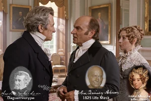 Fictional fight scene between Andrew Jackson and John Quincy Adams, featuring historically reconstructed likenesses based on Jackson's authentic daguerreotypes and Adams' 1825 life mask