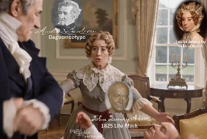 Fictional fight scene between Andrew Jackson and John Quincy Adams, featuring historically reconstructed likenesses based on Jackson's authentic daguerreotypes and Adams' 1825 life mask