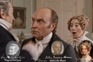 Fictional fight scene between Andrew Jackson and John Quincy Adams, featuring historically reconstructed likenesses based on Jackson's authentic daguerreotypes and Adams' 1825 life mask