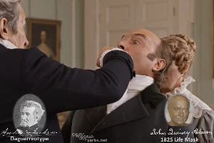 Fictional fight scene between Andrew Jackson and John Quincy Adams, featuring historically reconstructed likenesses based on Jackson's authentic daguerreotypes and Adams' 1825 life mask