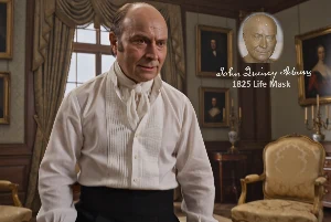 Fictional fight scene between Andrew Jackson and John Quincy Adams, featuring historically reconstructed likenesses based on Jackson's authentic daguerreotypes and Adams's 1825 life mask