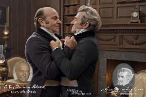 Fictional fight scene between Andrew Jackson and John Quincy Adams, featuring historically reconstructed likenesses based on Jackson's authentic daguerreotypes and Adams's 1825 life mask