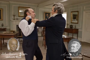 Fictional fight scene between Andrew Jackson and John Quincy Adams, featuring historically reconstructed likenesses based on Jackson's authentic daguerreotypes and Adams's 1825 life mask