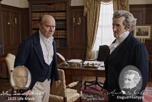 Fictional fight scene between Andrew Jackson and John Quincy Adams, featuring historically reconstructed likenesses based on Jackson's authentic daguerreotypes and Adams's 1825 life mask