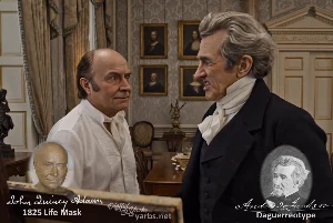 Fictional fight scene between Andrew Jackson and John Quincy Adams, featuring historically reconstructed likenesses based on Jackson's authentic daguerreotypes and Adams's 1825 life mask