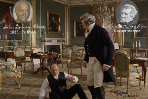 Fictional fight scene between Andrew Jackson and John Quincy Adams, featuring historically reconstructed likenesses based on Jackson's authentic daguerreotypes and Adams's 1825 life mask