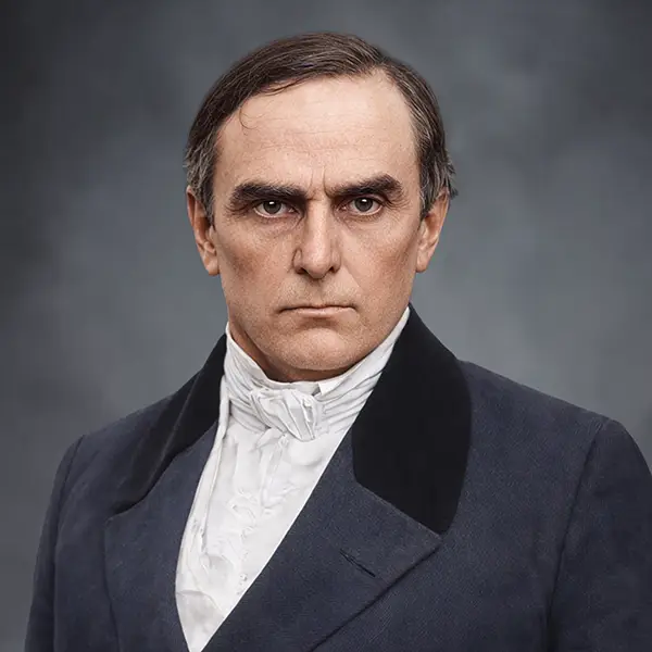 Daniel Webster frontal portrait, colorized and enhanced